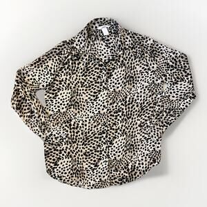 H&M Leopard Print Button-Front Long Sleeve Blouse Women’s XS Oversized